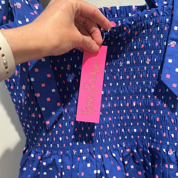 NWT Lilly Pulitzer Rivera Smocked Top Tie Shoulder Peplum Top XL - Picture 8 of 9